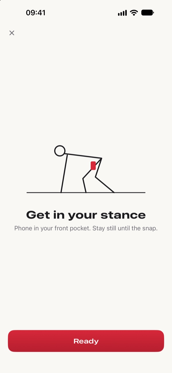 Get in your stance: a line drawing of a player in a three-point stance with the phone in a front pocket.